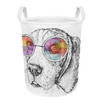 Hipster Beagle With Glasses Print Round Laundry Basket