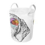 Hipster Beagle With Glasses Print Round Laundry Basket