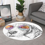 Hipster Beagle With Glasses Print Round Rug