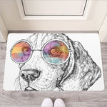 Hipster Beagle With Glasses Print Rubber Doormat