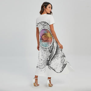 Hipster Beagle With Glasses Print Short Sleeve Maxi Dress