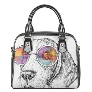 Hipster Beagle With Glasses Print Shoulder Handbag