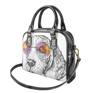 Hipster Beagle With Glasses Print Shoulder Handbag