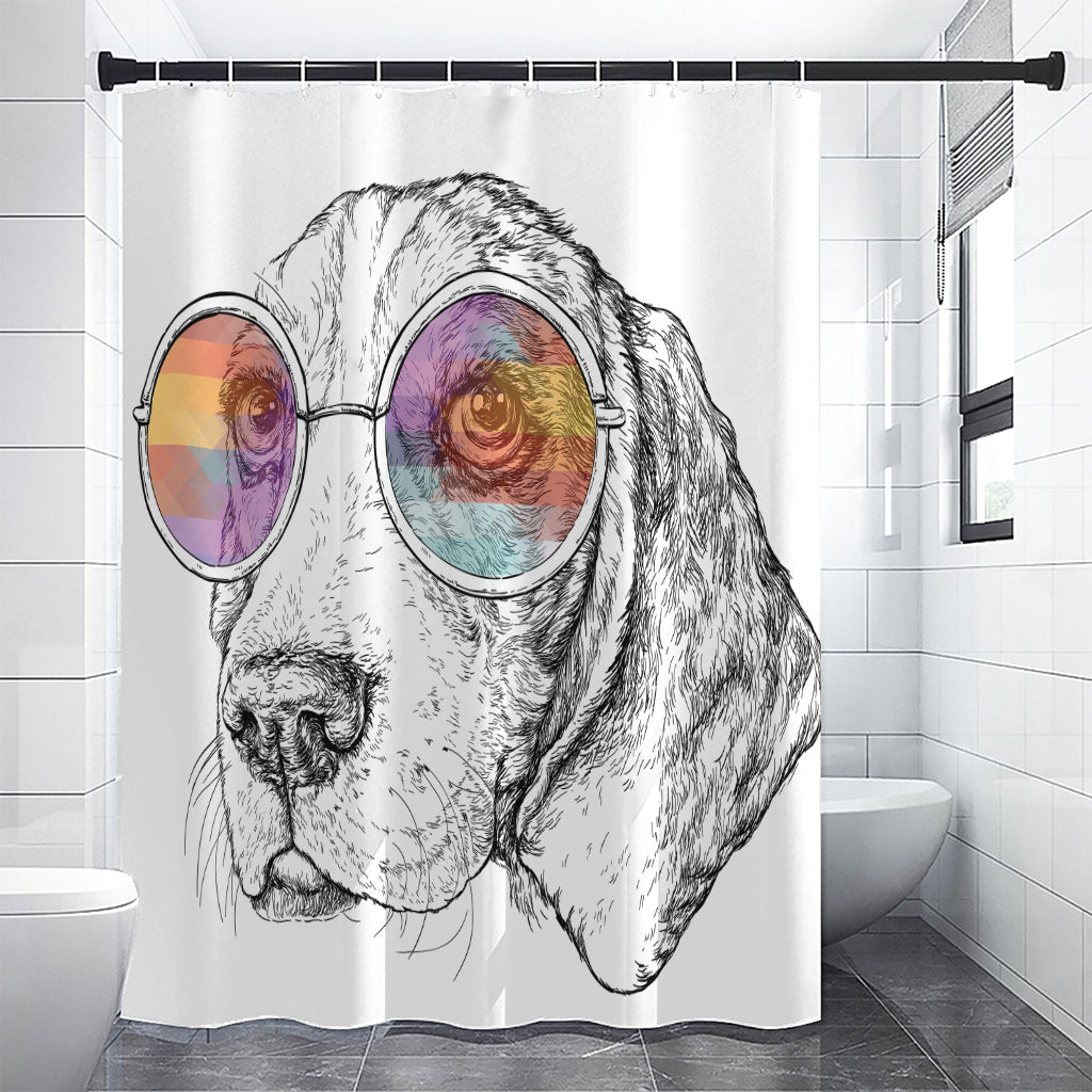 Hipster Beagle With Glasses Print Shower Curtain