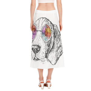 Hipster Beagle With Glasses Print Side Slit Midi Skirt