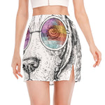 Hipster Beagle With Glasses Print Side Slit Mini Skirt