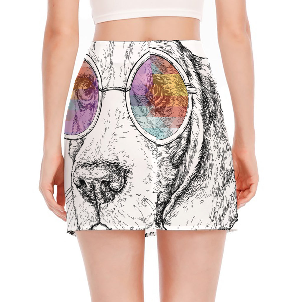 Hipster Beagle With Glasses Print Side Slit Mini Skirt