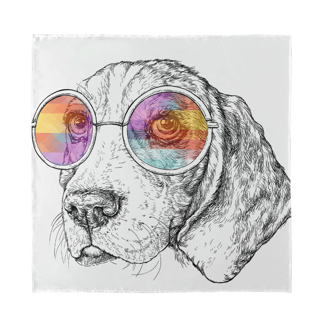 Hipster Beagle With Glasses Print Silk Bandana