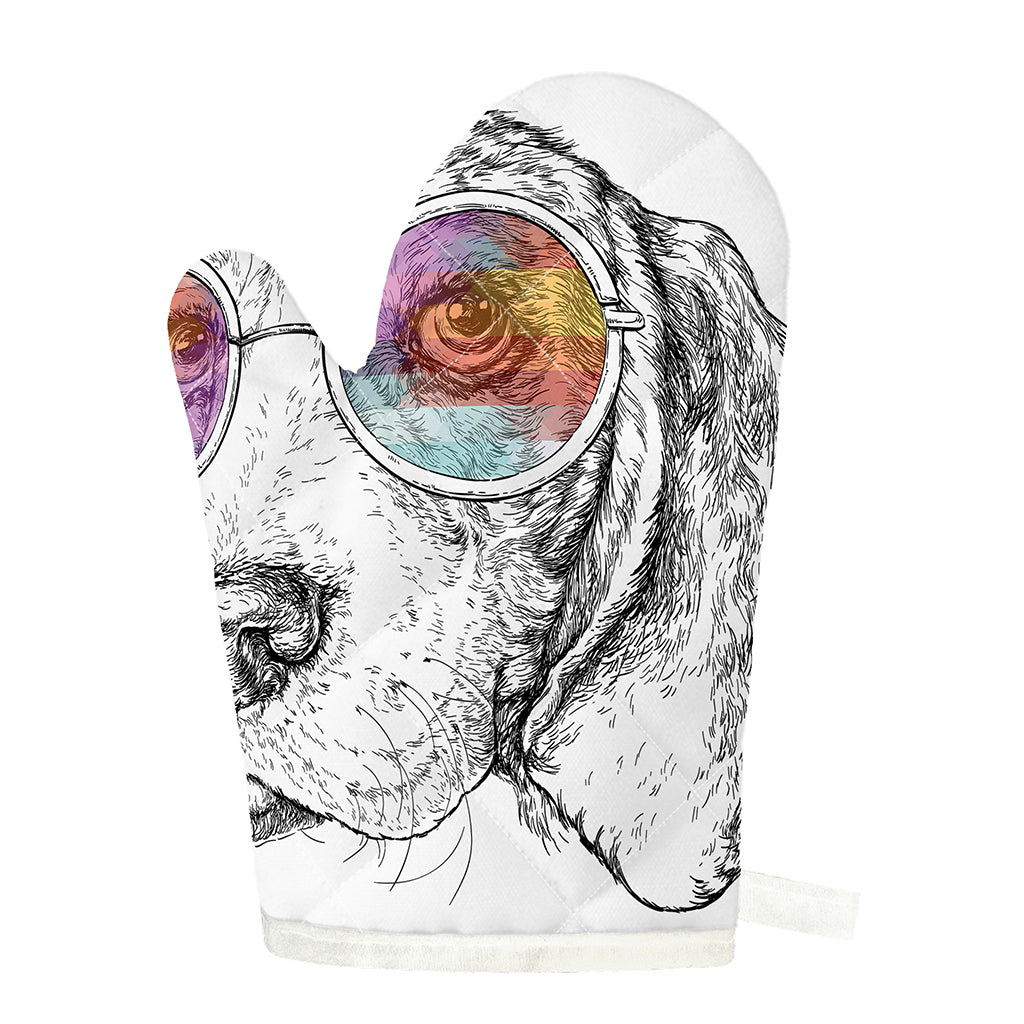 Hipster Beagle With Glasses Print Single Oven Mitt