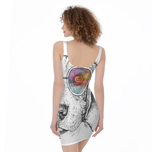 Hipster Beagle With Glasses Print Sleeveless Bodycon Dress