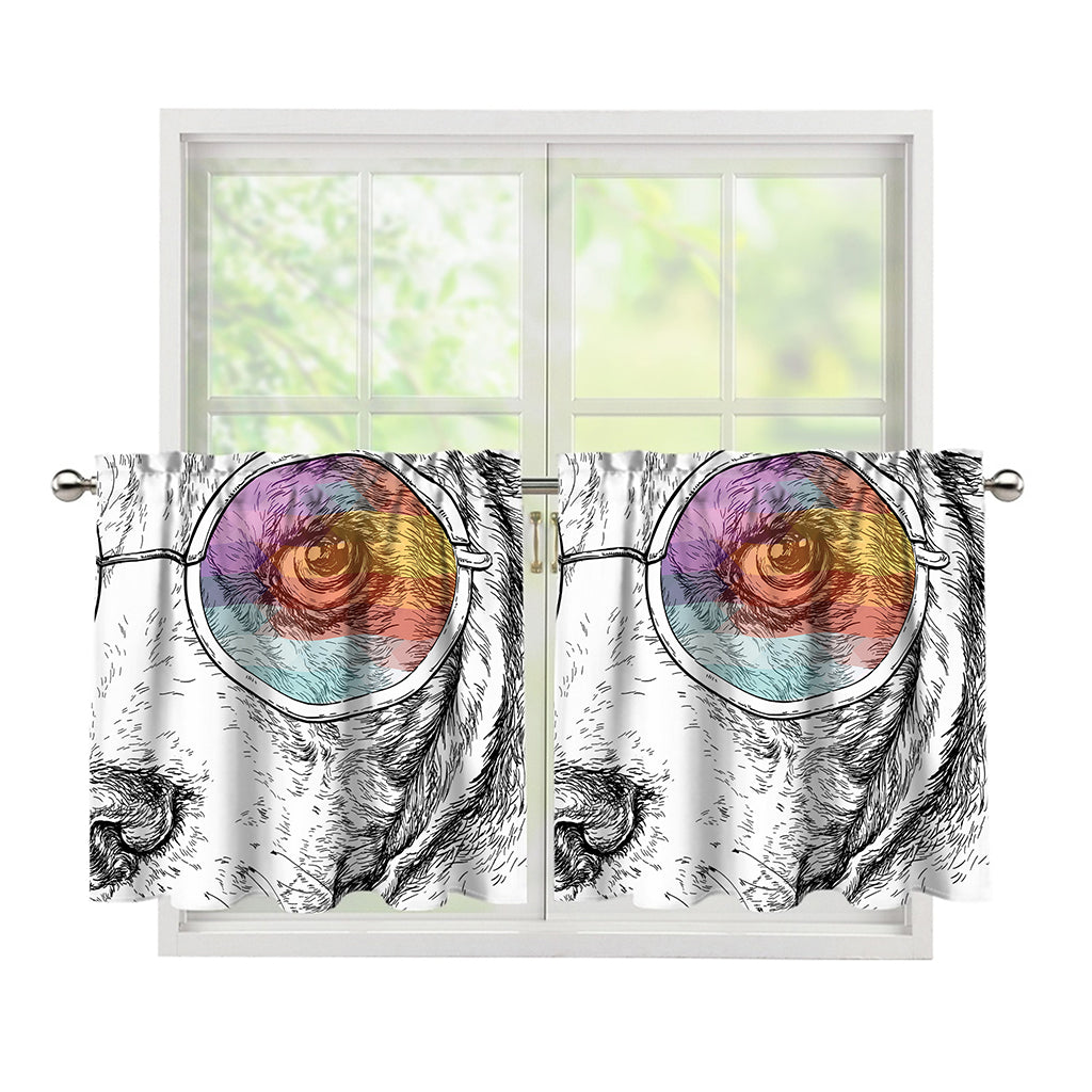 Hipster Beagle With Glasses Print Tier Curtains