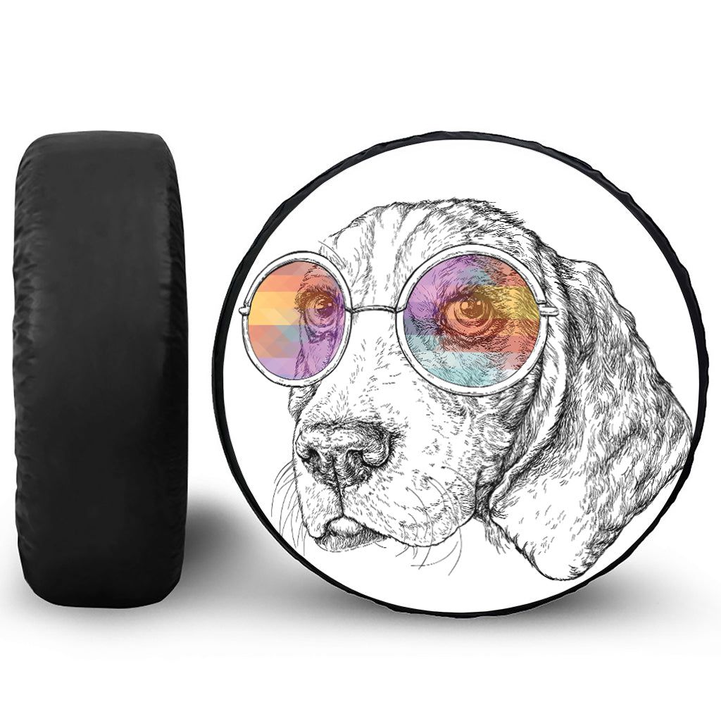 Hipster Beagle With Glasses Print Tire Cover