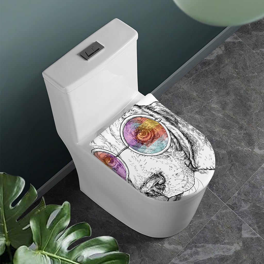 Hipster Beagle With Glasses Print Toilet Lid Cover
