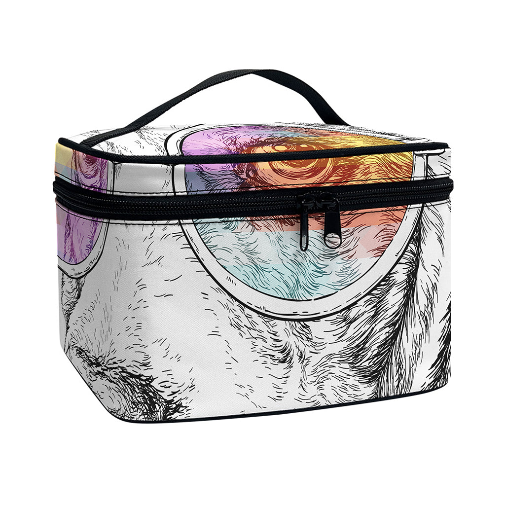 Hipster Beagle With Glasses Print Travel Makeup Bag