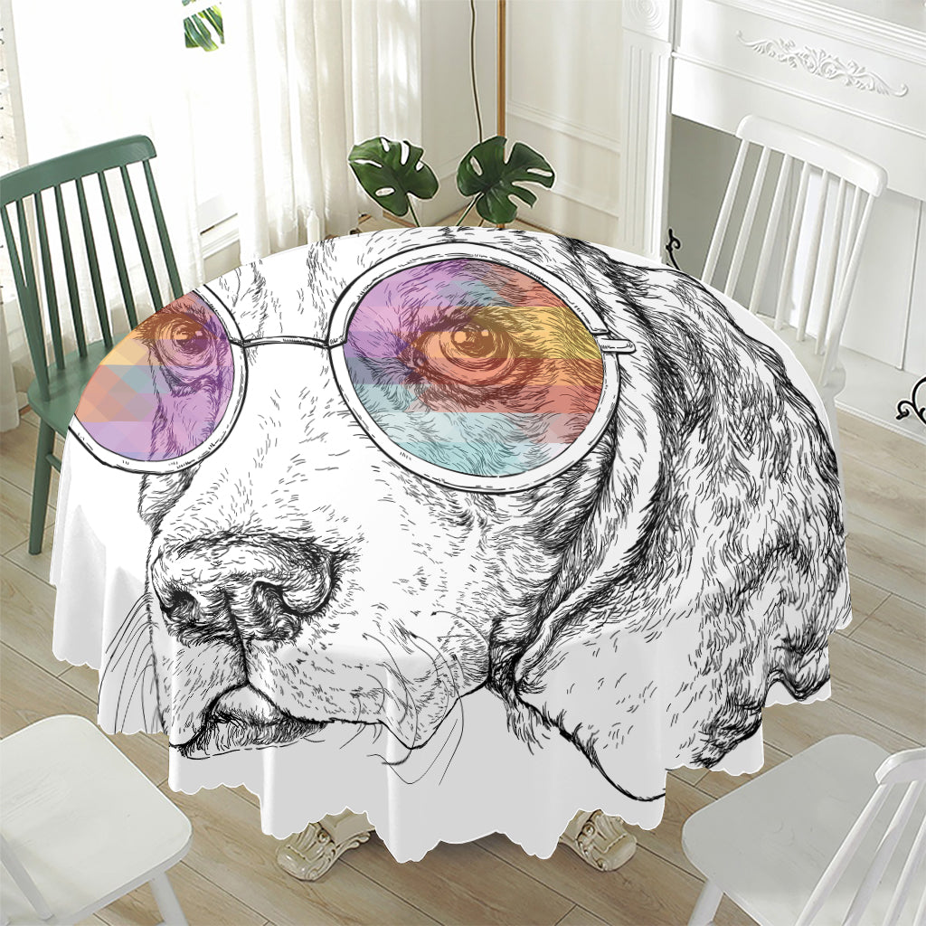 Hipster Beagle With Glasses Print Waterproof Round Tablecloth