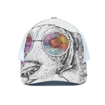 Hipster Beagle With Glasses Print White Mesh Trucker Cap