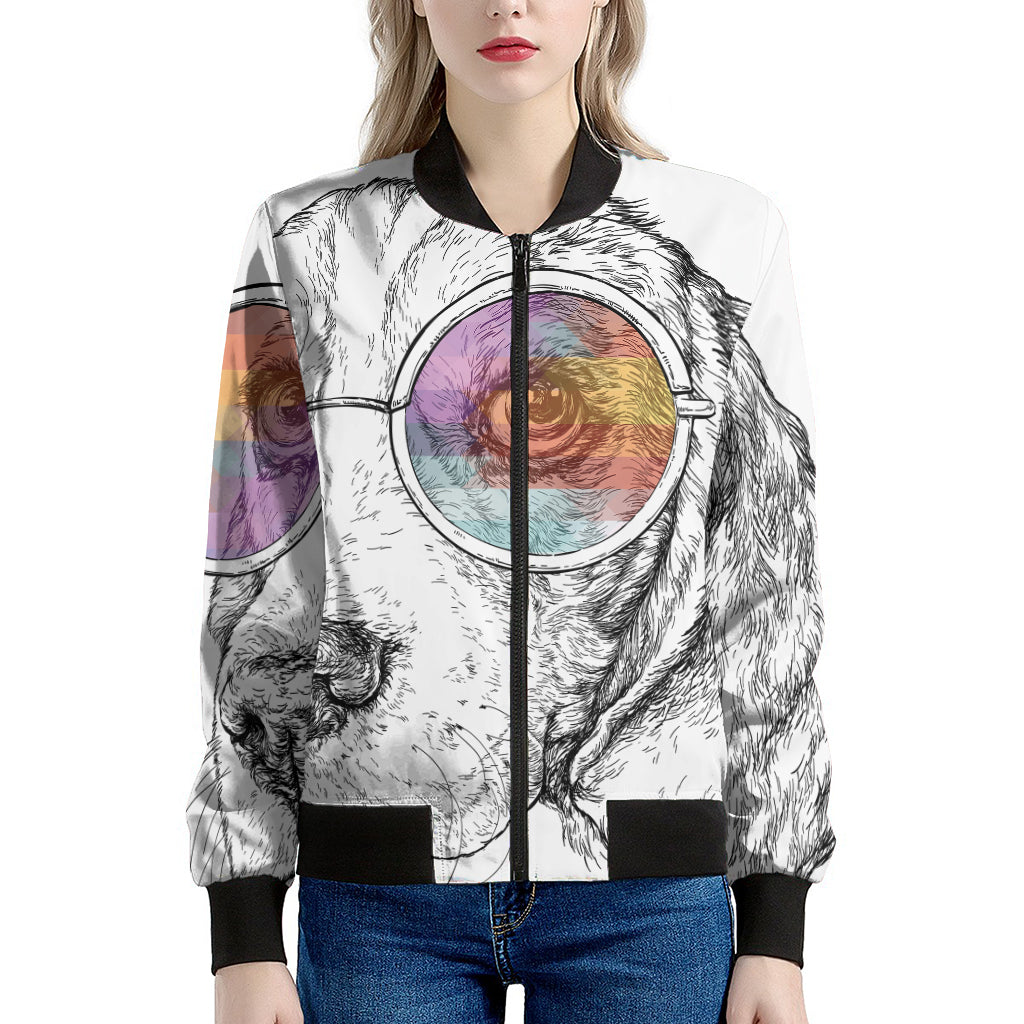 Hipster Beagle With Glasses Print Women's Bomber Jacket