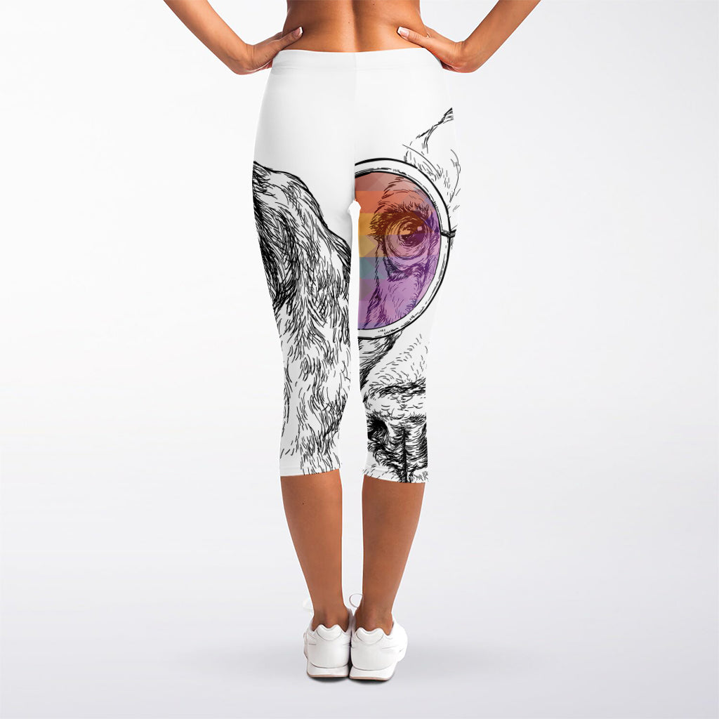 Hipster Beagle With Glasses Print Women's Capri Leggings