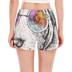 Hipster Beagle With Glasses Print Women's Split Running Shorts