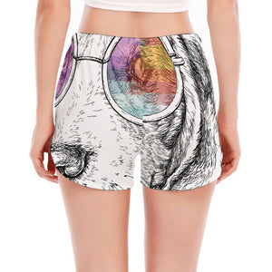 Hipster Beagle With Glasses Print Women's Split Running Shorts