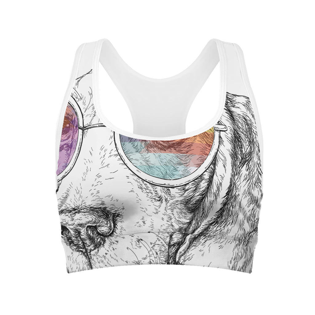 Hipster Beagle With Glasses Print Women's Sports Bra