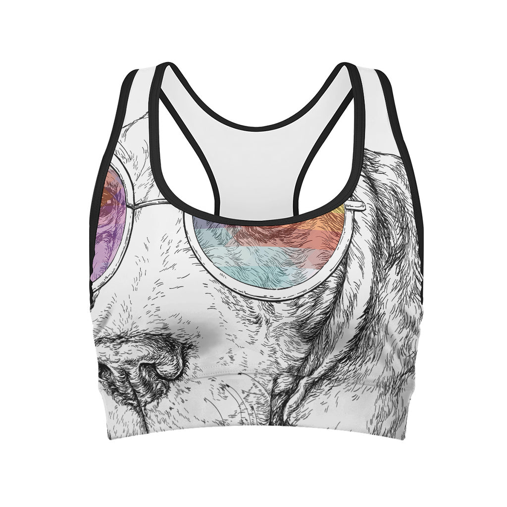 Hipster Beagle With Glasses Print Women's Sports Bra