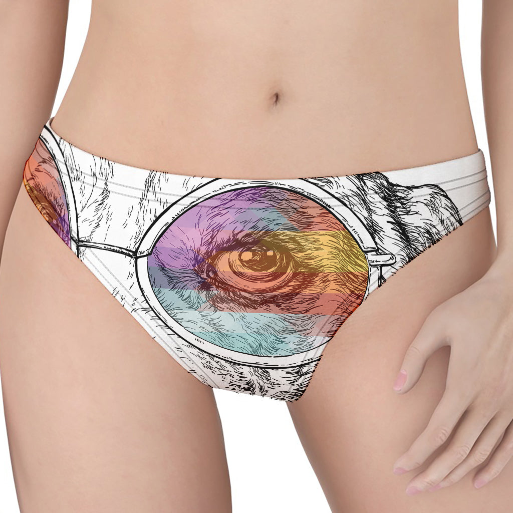 Hipster Beagle With Glasses Print Women's Thong