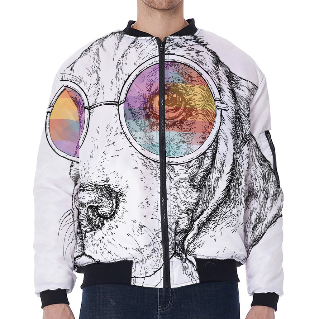 Hipster Beagle With Glasses Print Zip Sleeve Bomber Jacket