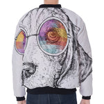 Hipster Beagle With Glasses Print Zip Sleeve Bomber Jacket