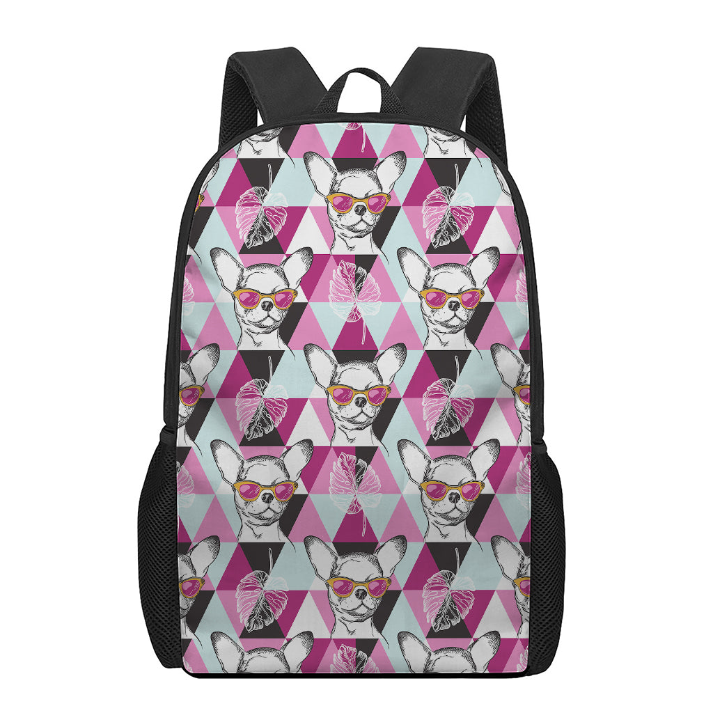 Hipster Chihuahua Pattern Print 17 Inch Backpack