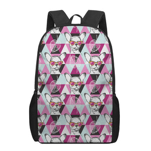 Hipster Chihuahua Pattern Print 17 Inch Backpack