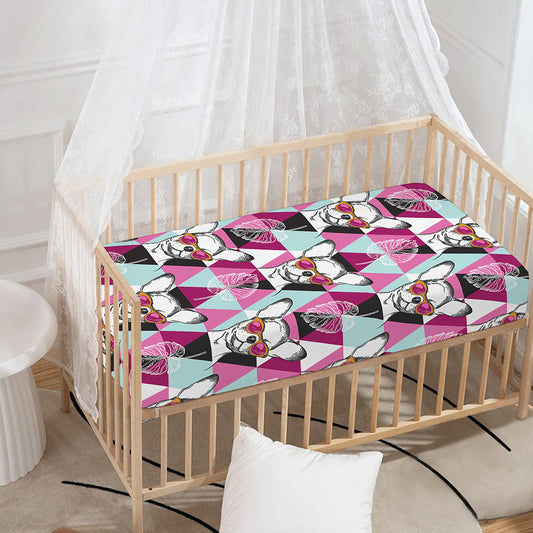 Hipster Chihuahua Pattern Print Baby Crib Sheet