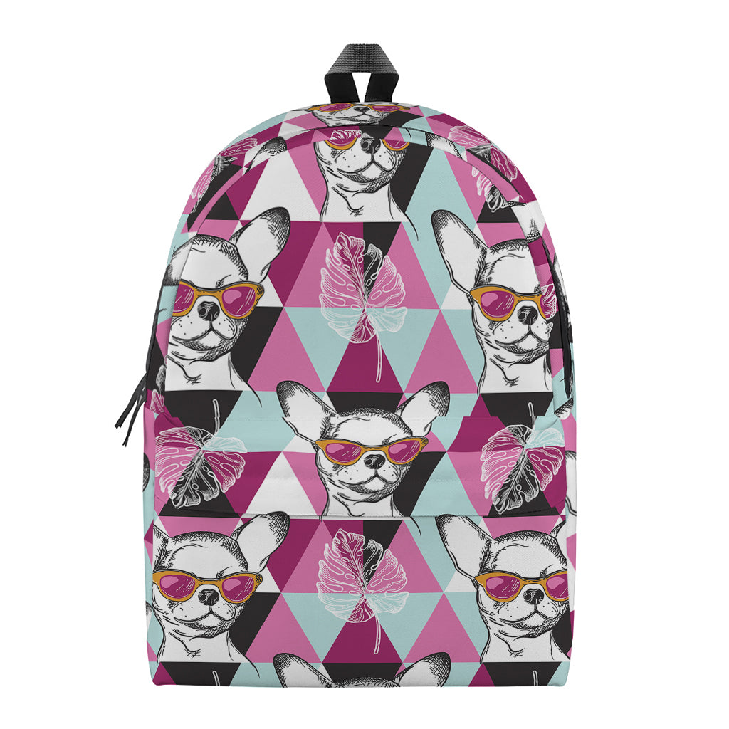 Hipster Chihuahua Pattern Print Backpack