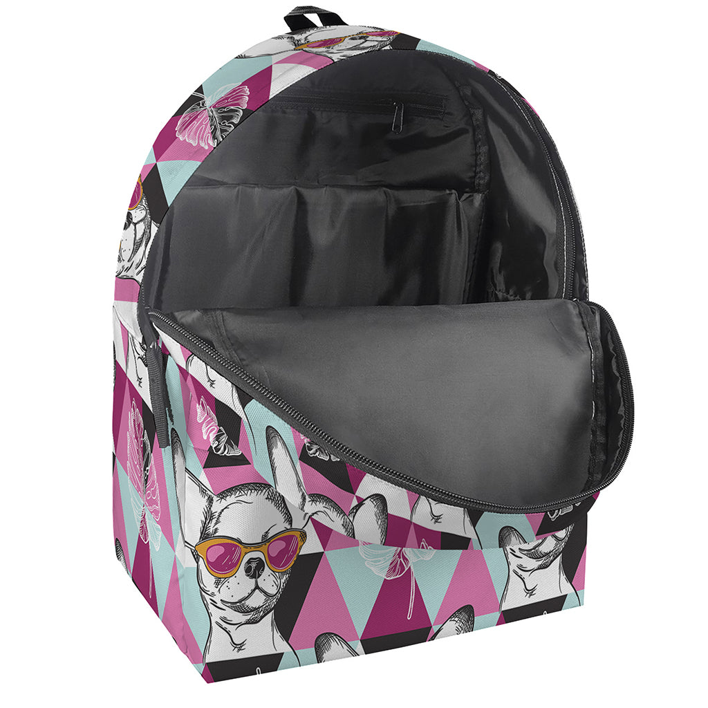 Hipster Chihuahua Pattern Print Backpack