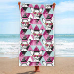 Hipster Chihuahua Pattern Print Beach Towel