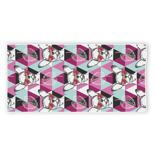 Hipster Chihuahua Pattern Print Beach Towel