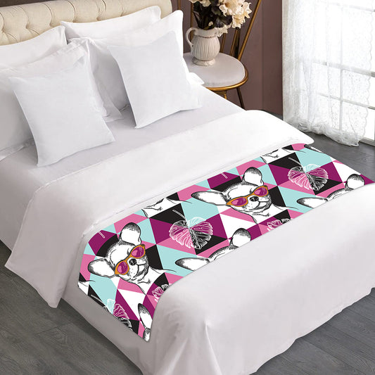 Hipster Chihuahua Pattern Print Bed Runner