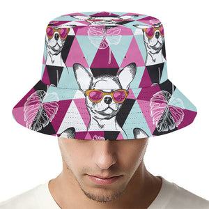 Hipster Chihuahua Pattern Print Bucket Hat