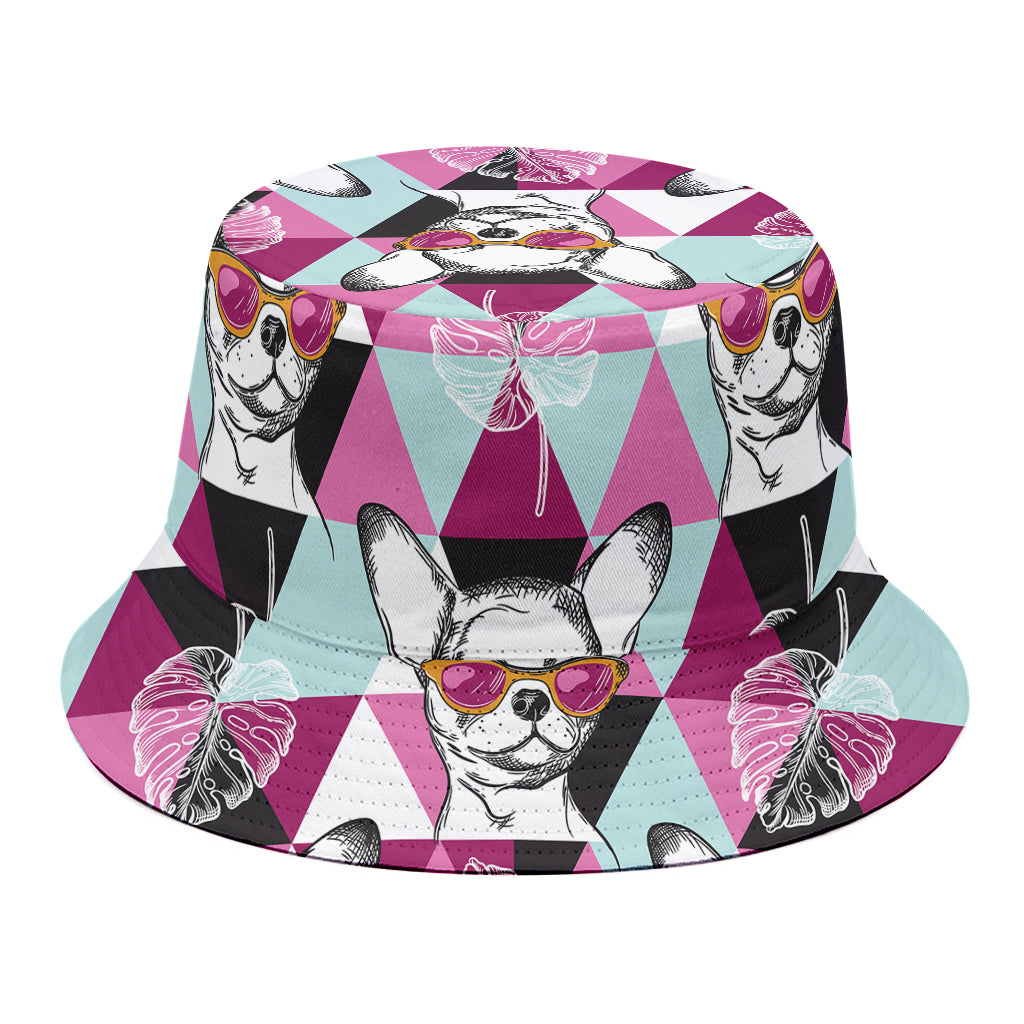 Hipster Chihuahua Pattern Print Bucket Hat