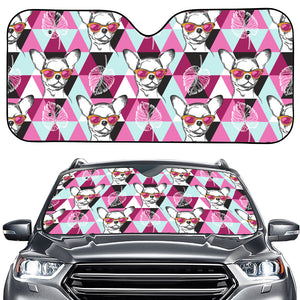 Hipster Chihuahua Pattern Print Car Windshield Sun Shade