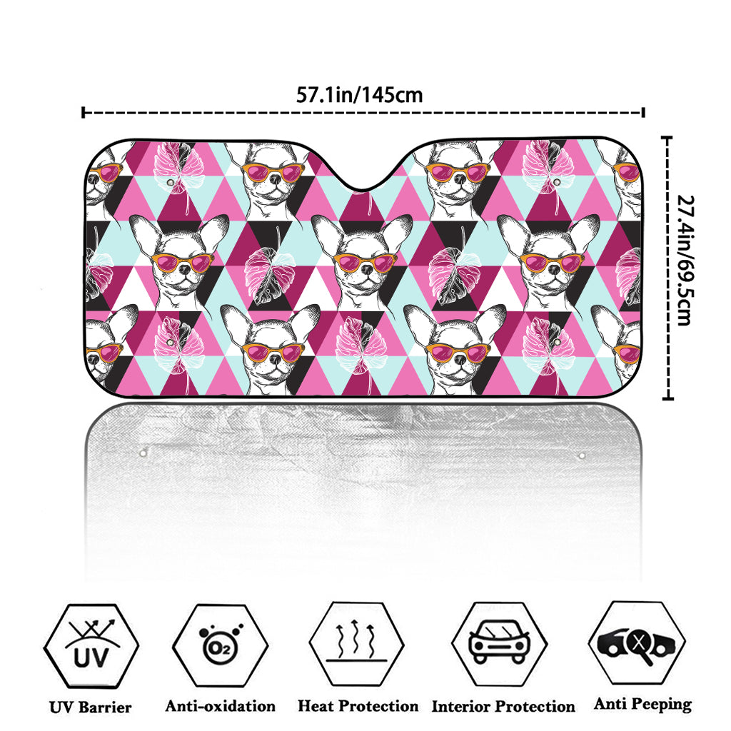 Hipster Chihuahua Pattern Print Car Windshield Sun Shade