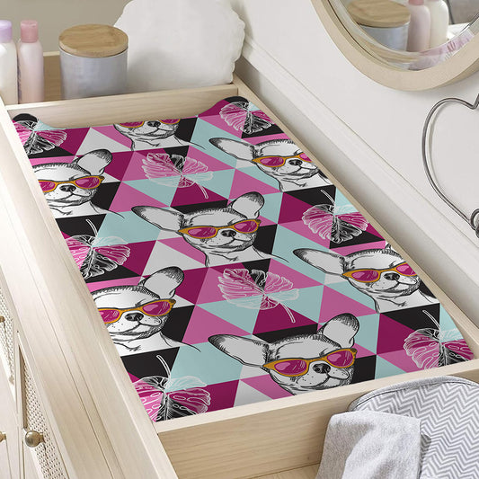 Hipster Chihuahua Pattern Print Changing Pad Cover