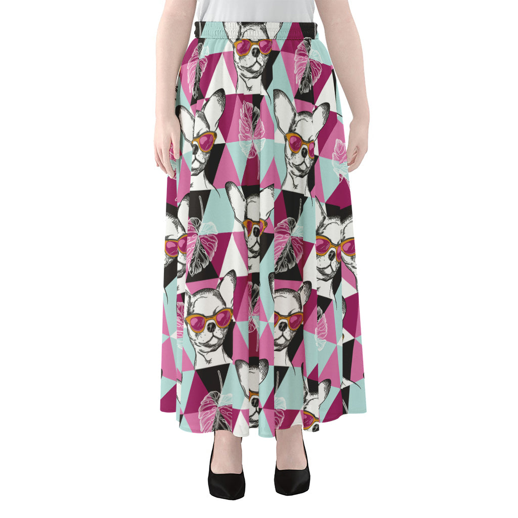 Hipster Chihuahua Pattern Print Chiffon Maxi Skirt