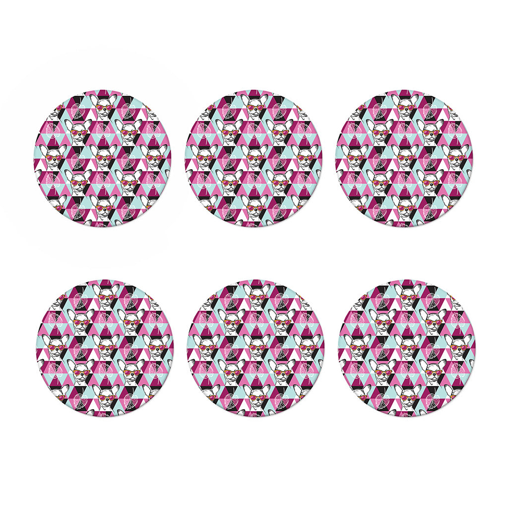 Hipster Chihuahua Pattern Print Coaster Set