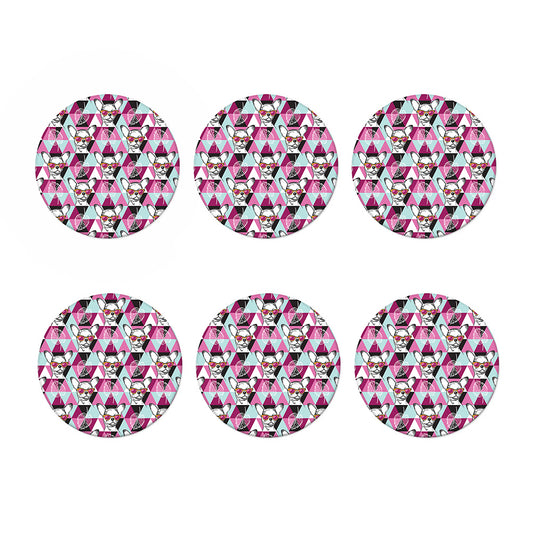 Hipster Chihuahua Pattern Print Coaster Set