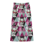 Hipster Chihuahua Pattern Print Cotton Front Slit Maxi Skirt