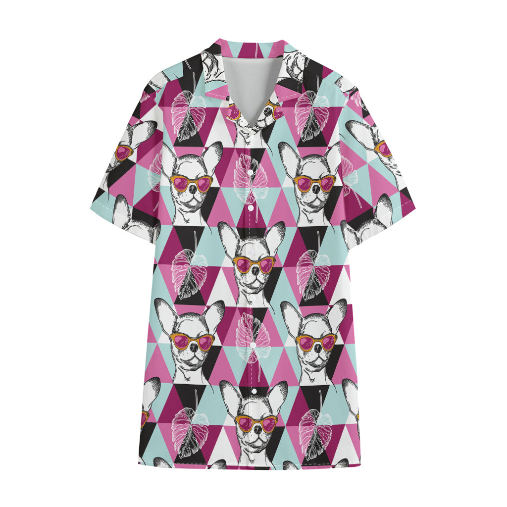 Hipster Chihuahua Pattern Print Cotton Hawaiian Shirt