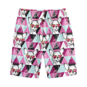 Hipster Chihuahua Pattern Print Cotton Shorts