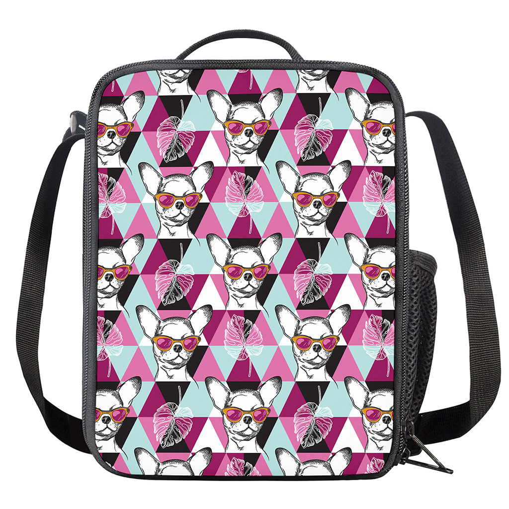 Hipster Chihuahua Pattern Print Crossbody Lunch Bag