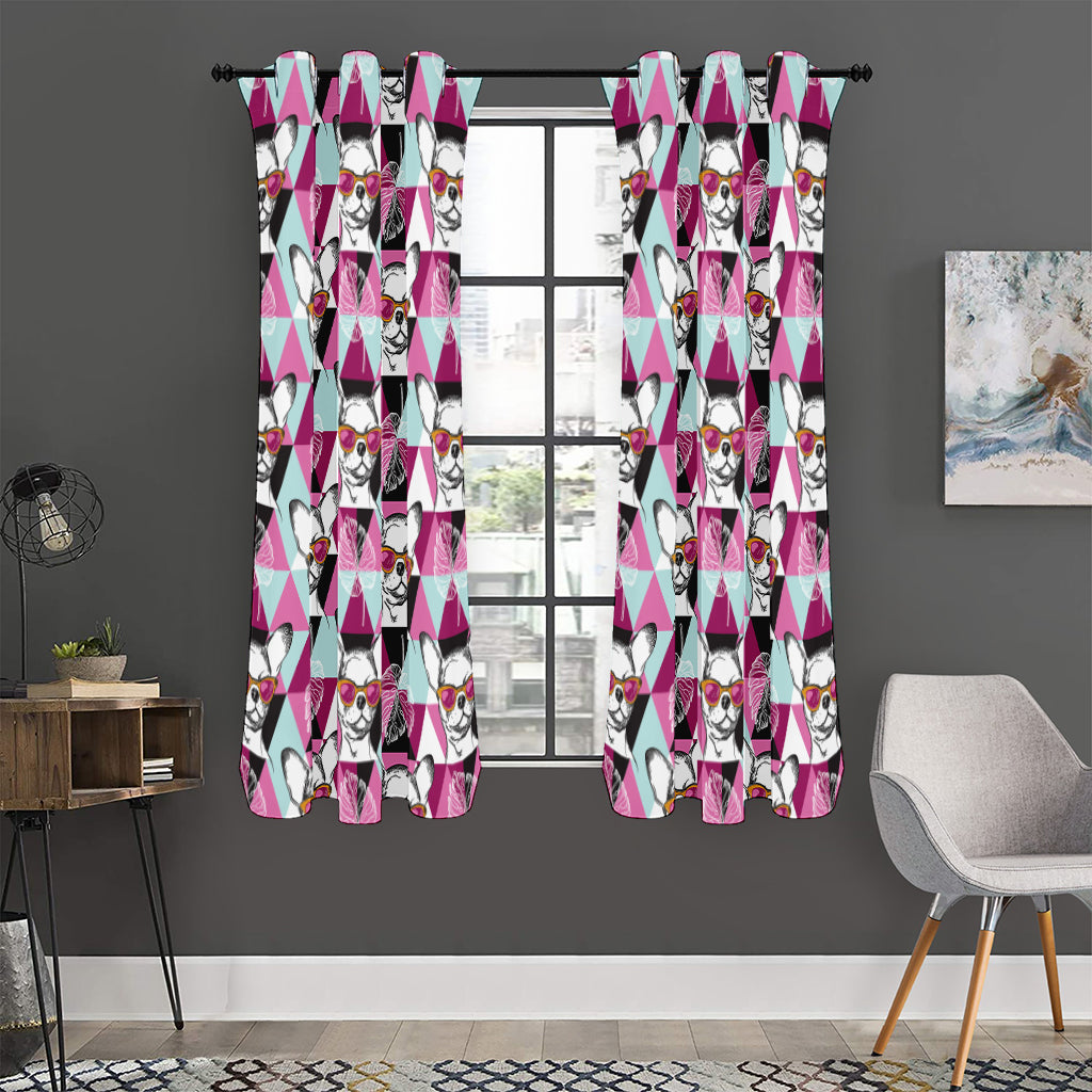 Hipster Chihuahua Pattern Print Curtain